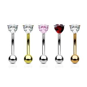 14K Gold Forward-Facing Heart Curved Barbell 16g